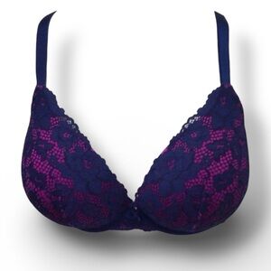 Torrid Women’s Lace Plunge Padded Pushup Underwire, Navy/Purple, size 42DDD